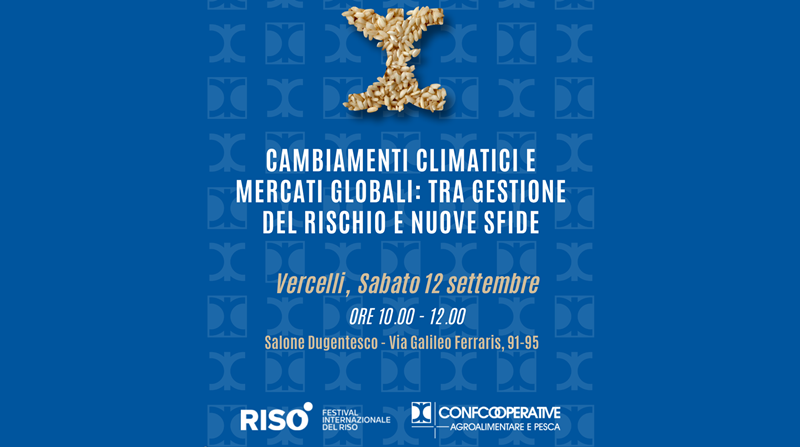 Risò 2026, Confcooperative a Vercelli con un convegno su come difendere le aziende dagli effetti dei cambiamenti climatici